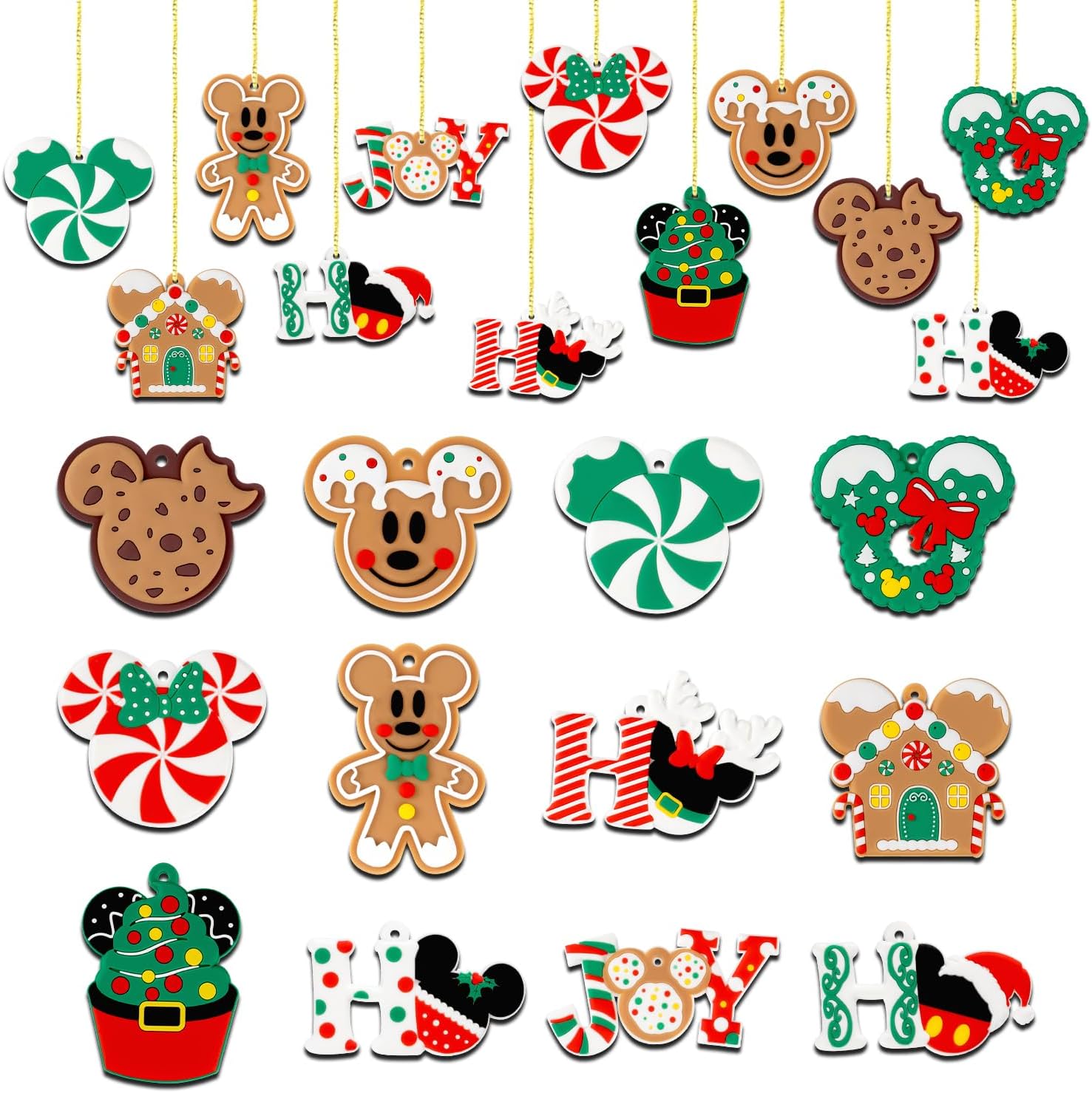 12pcs Christmas Tree Decorations Ornaments, Xmas Mouse Peppermint Candy Silicone Ornaments Hanging Pendant with Ropes for Christmas Tree Winter Holiday Party Crafts Stocking Stuffers Wreath Decor