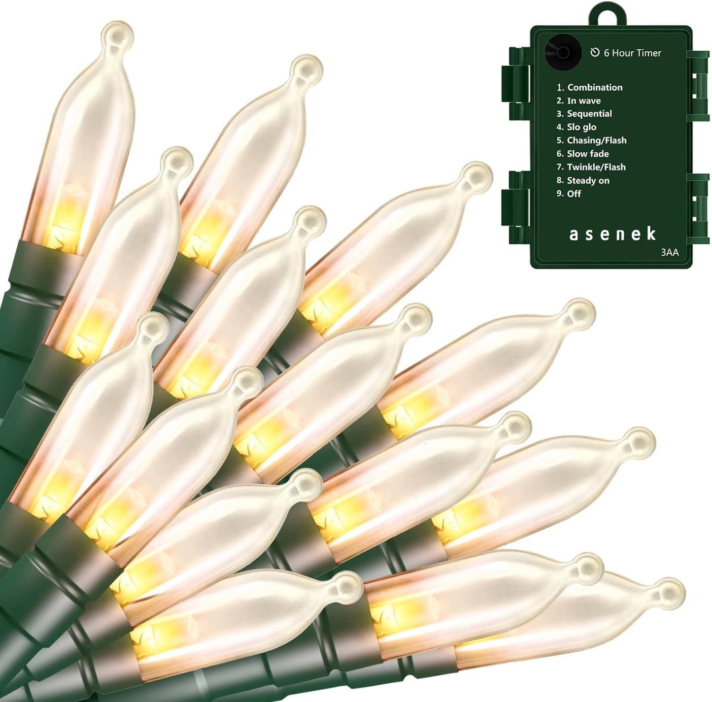 Christmas Light, 33ft 100 LED Battery Operated String Lights with Auto Timer & 8 Modes, Green Wire Outdoor Waterproof String Lights for Outdoor and Indoor Christmas Decor – Warm White