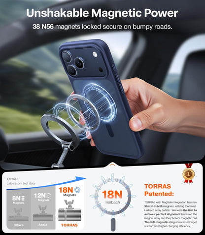 TORRAS Stronger Magnetic & Shockproof for iPhone 17 Pro Max Case, Fit for MagSafe, Military Grade Drop Protection, Camera Control, DIY Button, Slim for iPhone 17 Pro Max Case Translucent Deep Blue