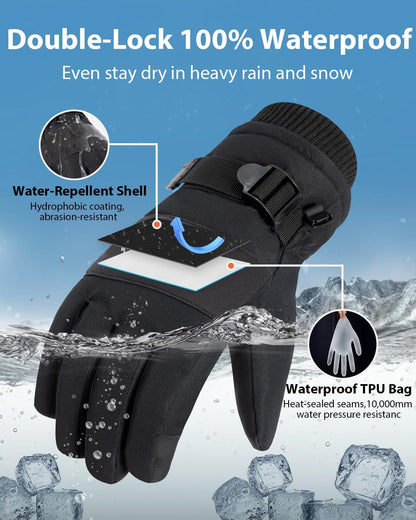 Pixel Panda Mens Winter Gloves Waterproof, Gloves for Cold Weather Extreme Women with 3M Thinsulate and Thick Plush Fleece