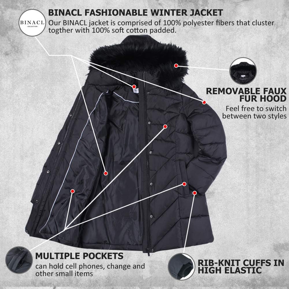 BINACL Women's Winter Warm Thicken Long Outwear Pockets Coat Parka Jacket XS-3XL