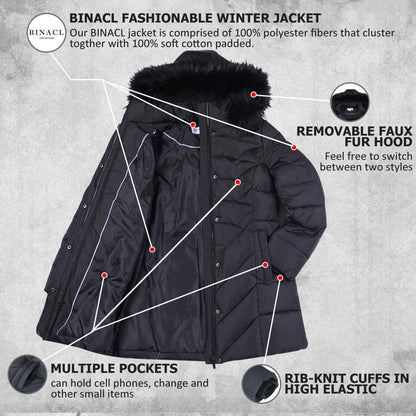BINACL Women's Winter Warm Thicken Long Outwear Pockets Coat Parka Jacket XS-3XL