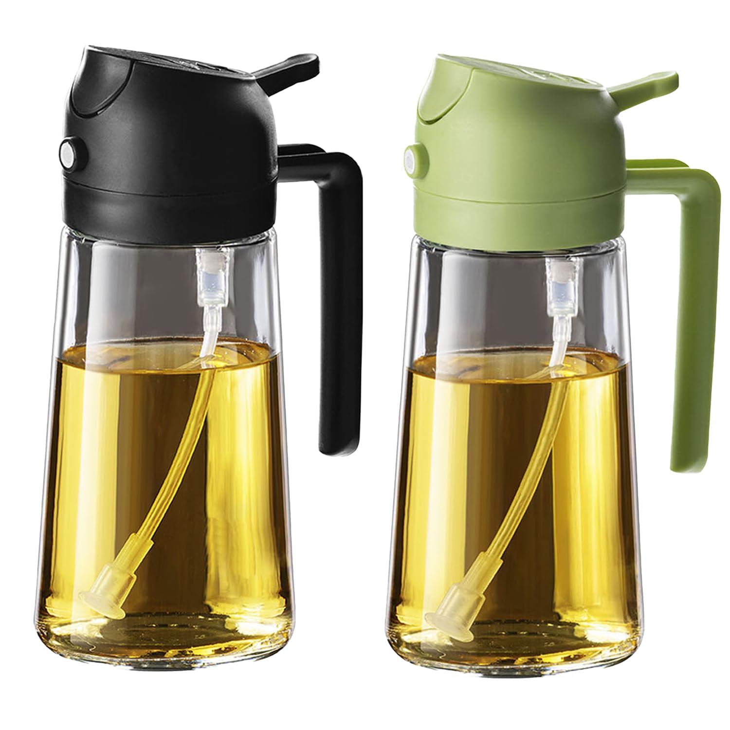TrendPlain 16oz/470ml Glass Olive Oil Sprayer for Cooking - 2 in 1 Olive Oil Dispenser for Kitchen Gadgets, Air Fryer, Salad, and BBQ - Black