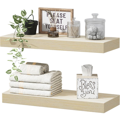 QEEIG Bathroom Floating Shelves for Wall Mounted Shelf Over Toilet Farmhouse Home Decor Display Shelving Small 16 inch Set of 2, Rustic Brown (008-40BN)