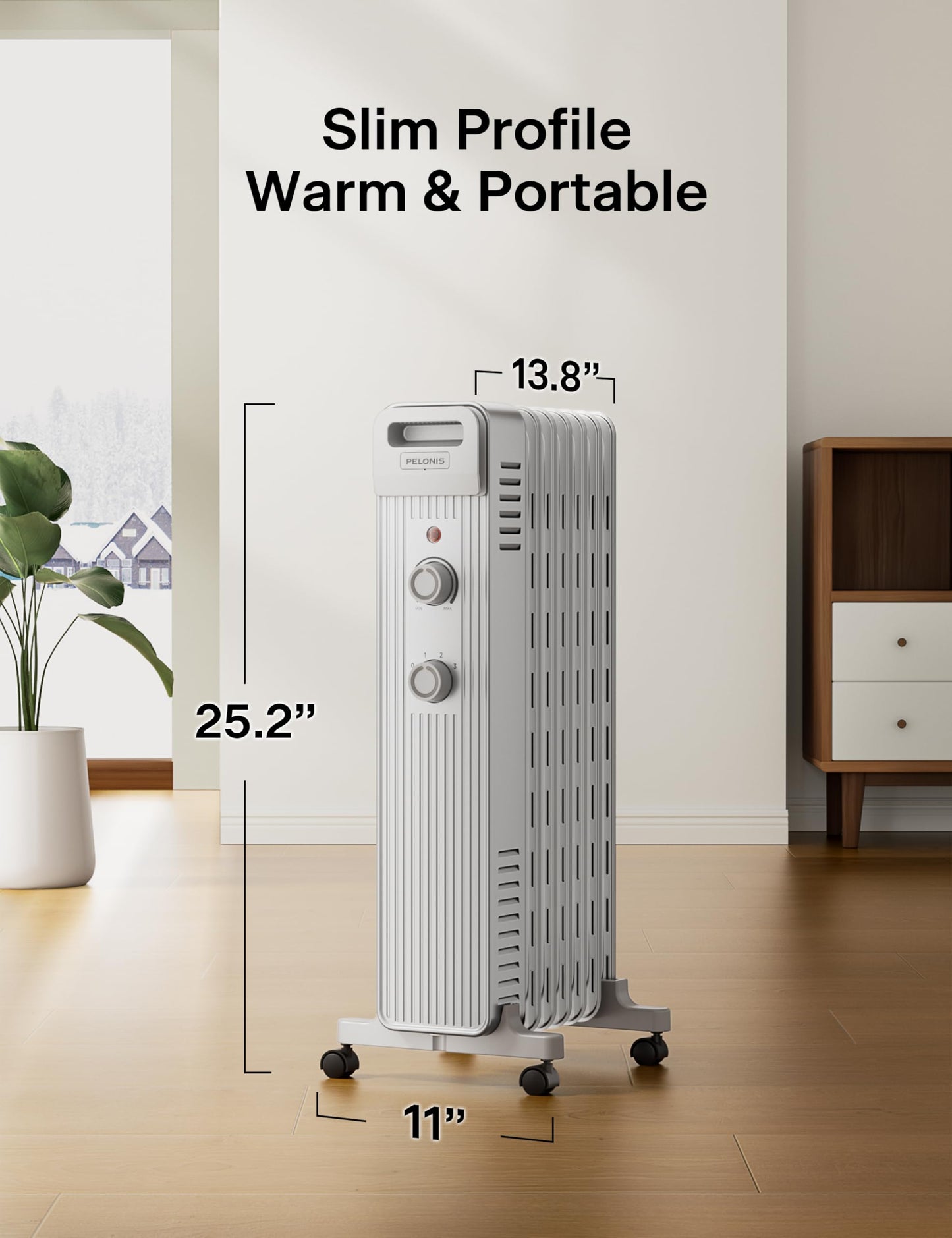 Pelonis Oil Filled Radiator Heater for Large Space, 2025 Upgraded, Space Heaters with 1500W Quiet Warmth Radiant Heater, 3 Heating Modes, Overheat & Tip-Over Protection, Adjustable Thermostat, Black