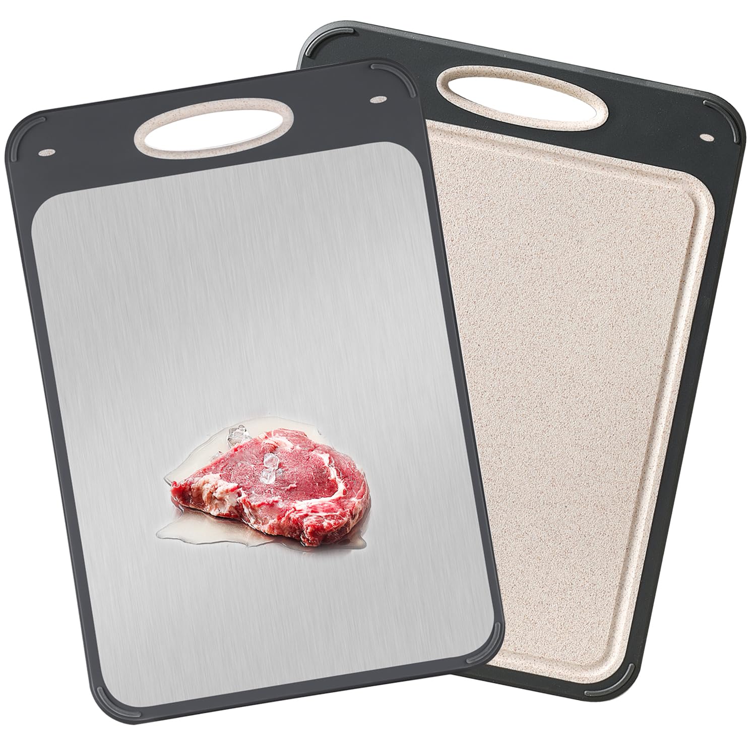 GUANCI Cutting Board for Kitchen, Stainless Steel Cutting Board Double Sided for Chopping Meat/Vegetables, Stainless Steel/Wheat Straw PP, Kitchen Gifts Easy to Clean Large 16”×11”