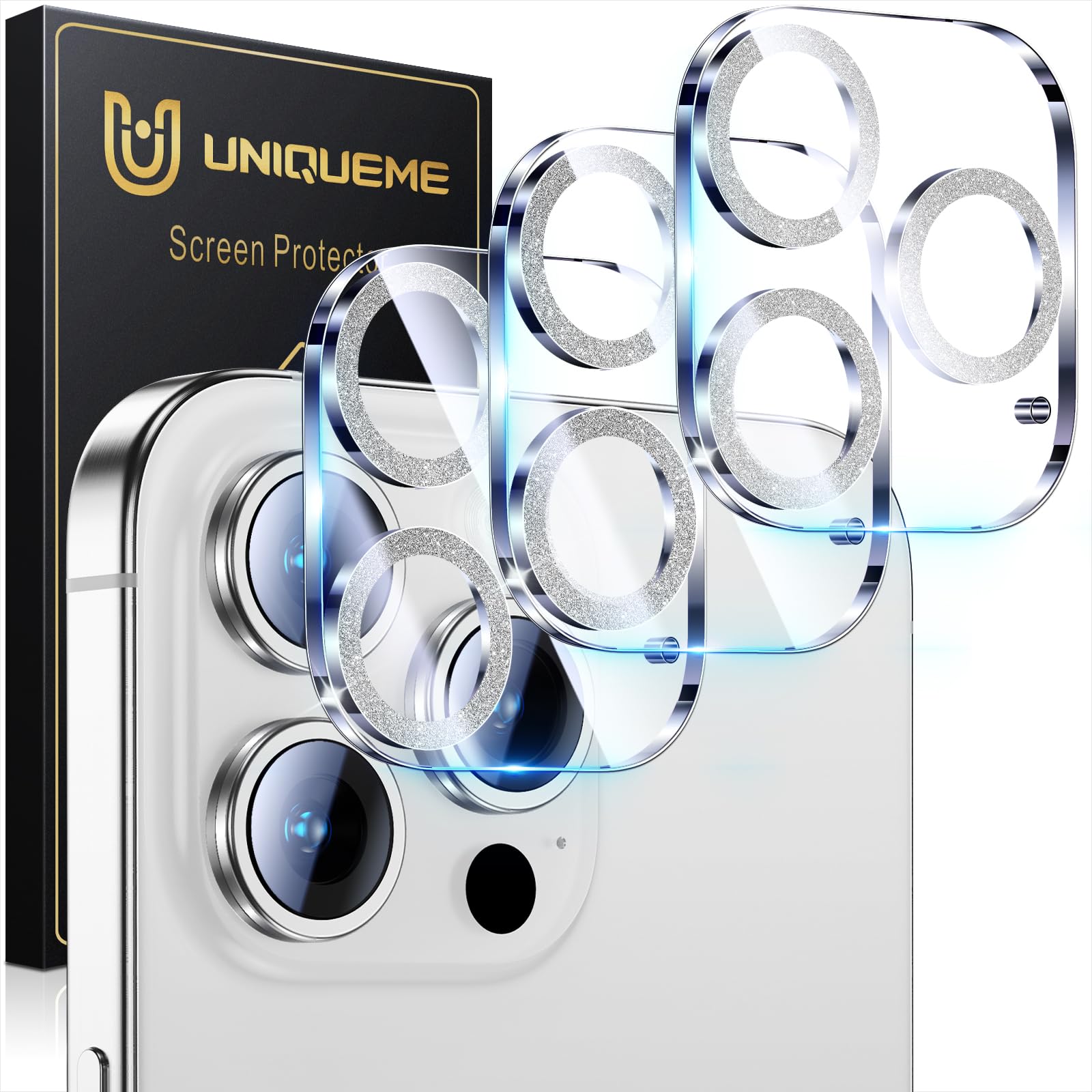 UniqueMe Compatible for 3 Pack iPhone 17 Pro Camera Lens Protector - [Drop Protection] 9H Tempered Glass Camera Cover Screen [Update New Version]【Not for 17 Pro Max】