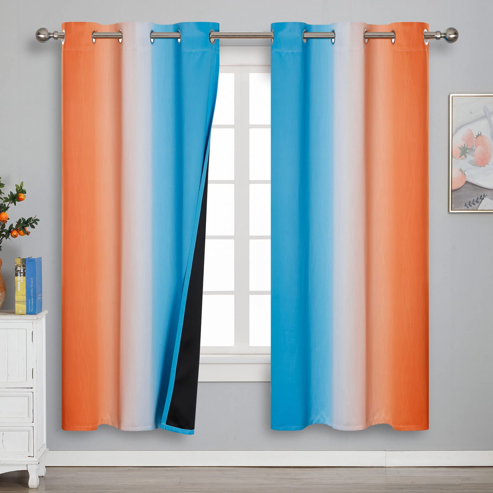 Estelar Textiler Beige and Greyish White Blackout Curtains for Living Room, Full Room Darkening Gradient Drapes for Bedroom, Thermal Insulated Ombre Grommet Curtains for Dining Room,52Wx84L,2 Panels