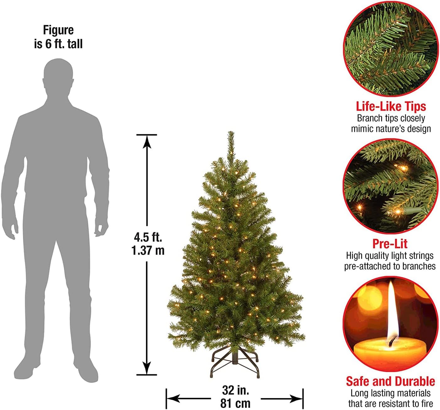 National Tree Company 4.5 ft Pre-Lit North Valley Spruce Artificial Christmas Tree, 200 Clear Lights, 398 Tips, Includes Stand, Green
