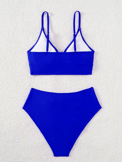 Limeeke Women's High Waisted Bikini Sets V Cut Bottom Two Piece Swimsuit Cross Front Adjustable Strap Bathing Suit