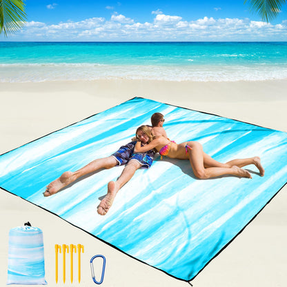 Beach Blanket Waterproof Sandproof Beach Mat 79" X 83" /10'x9'for 2-8 Adults Quick Drying Outdoor Picnic Mat Beach Accessories for Travel, Camping, Hiking