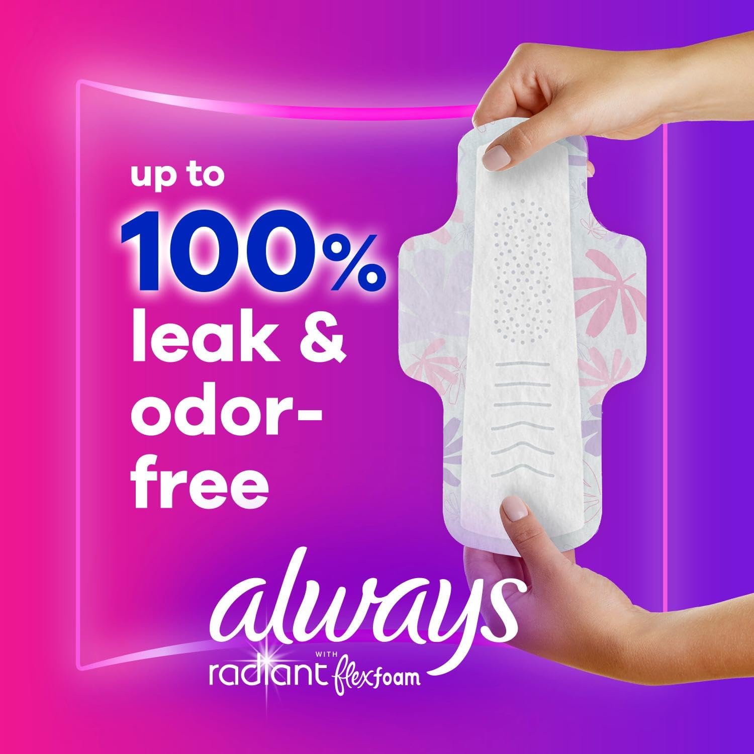 Always Radiant Feminine Pads For Women, Size 2 Heavy Flow Absorbency, Multipack, With Flexfoam, With Wings, Light Clean Scent, 26 Count x 3 Packs (78 Count total)
