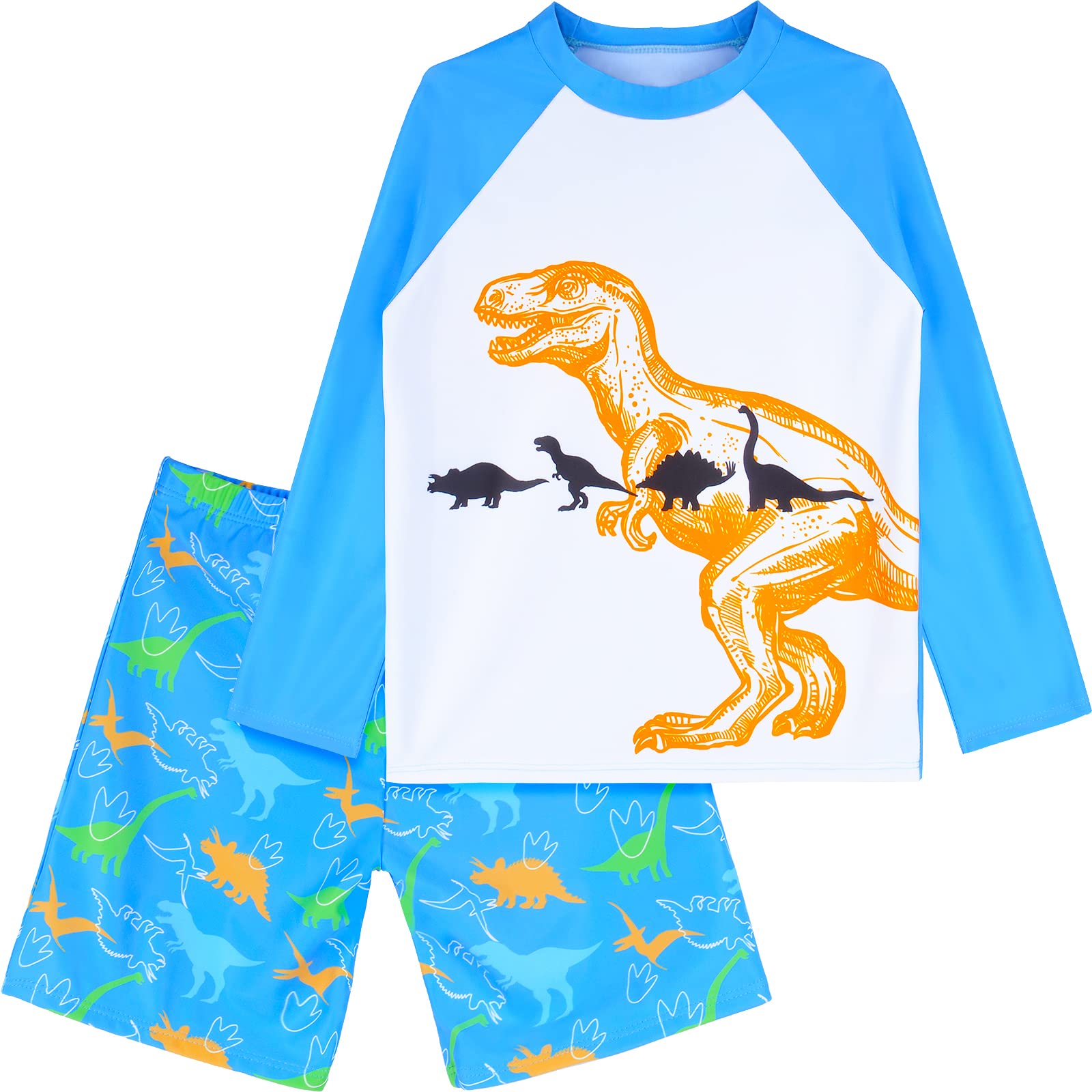 Boys Two Piece Rash Guard Swimsuits Sets Kids Long Sleeve Sunsuit Swimwear Sets