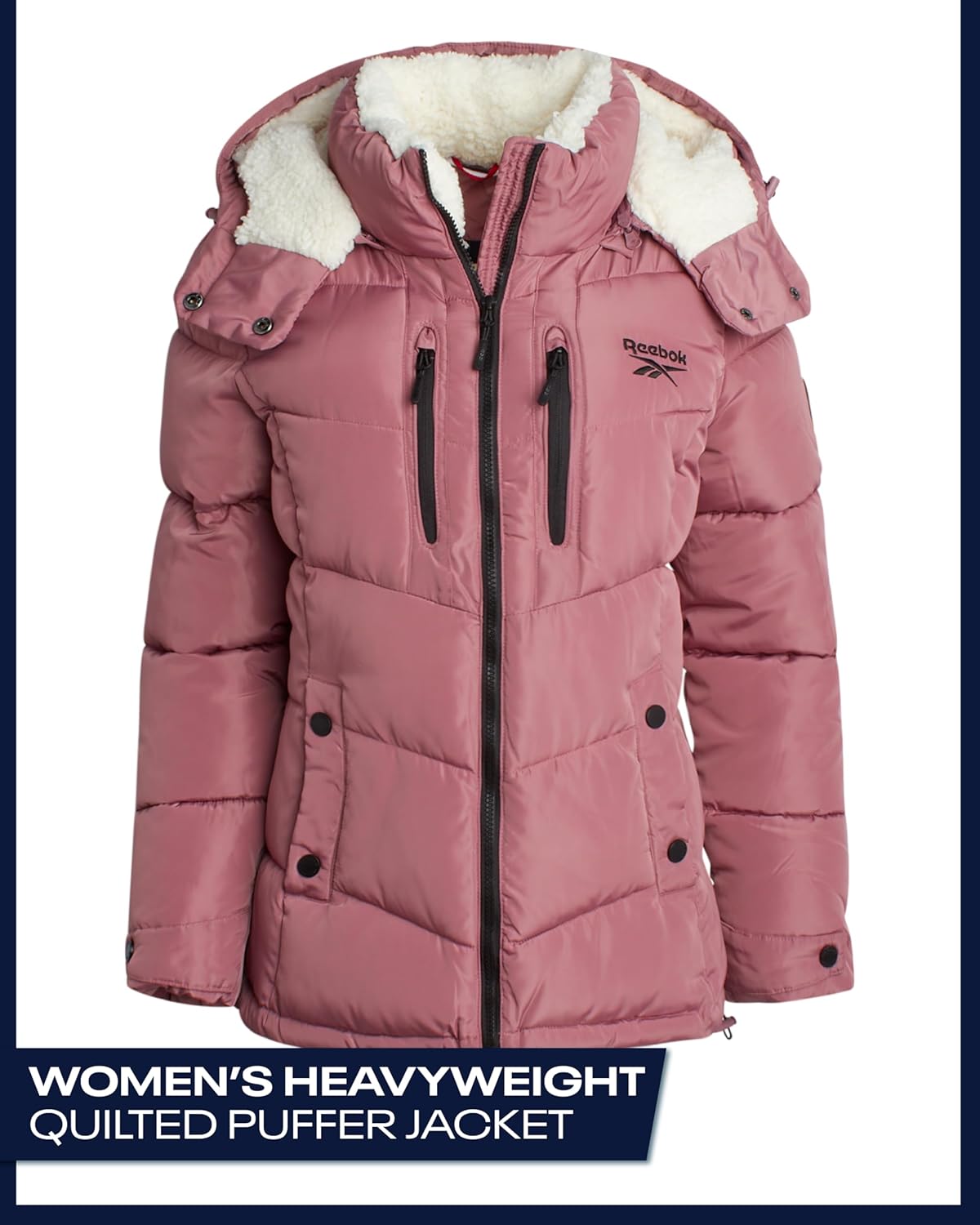 Reebok Womens Puffer Jacket - Heavyweight Puffer Coat with Faux Fur Trim Hood - Outerwear Down Winter Jackets for Women