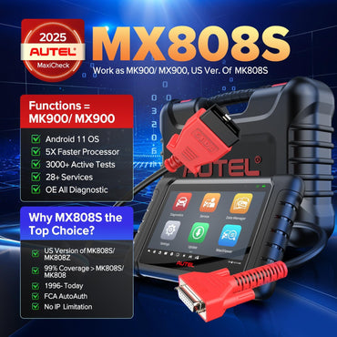 Autel Scanner MaxiCheck MX808S, 2025 US Ver. of MaxiCOM MK808S/ MK808Z, Bidirectional 11OS as MX900 MK900 MK900BT, 3000+ Active Test, 28+ Service, OE All System OBDII Diagnostic Tool, FCA Autoauth