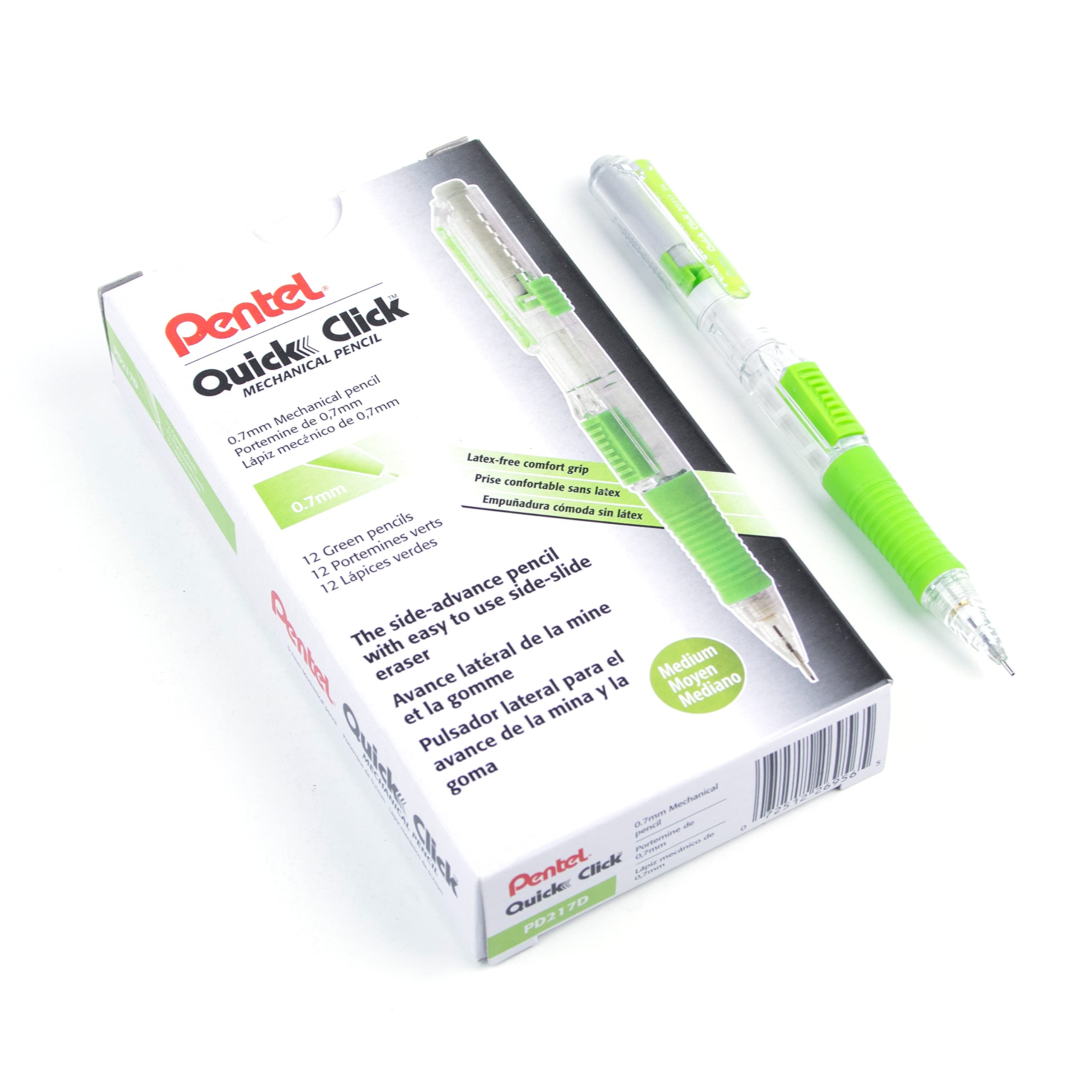 Pentel Quick Click Mechanical Pencil, (0.7mm), Medium, Gray Barrel, Box of 12 Pencils (PD217N)
