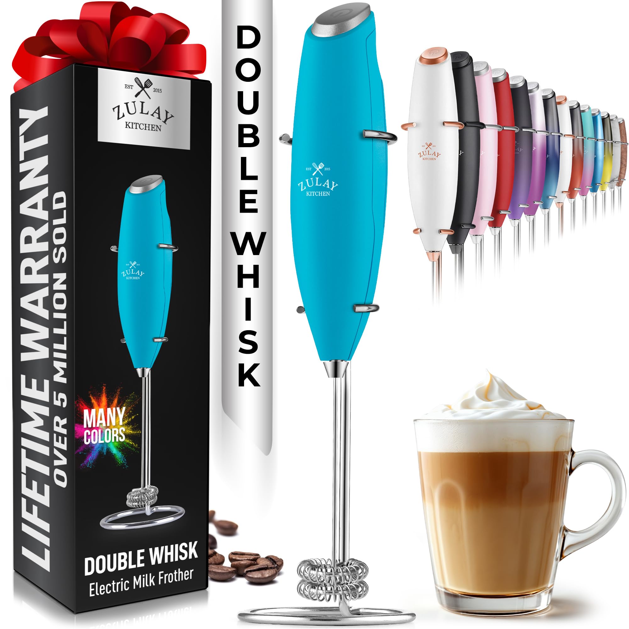 Zulay Kitchen Powerful Milk Frother Wand With 2 Duracell Batteries - Ultra Fast Handheld Drink Mixer - Electric Whisk Foam Maker for Coffee, Lattes, Cappuccino, Matcha, Hot Chocolate & Creamer - Black