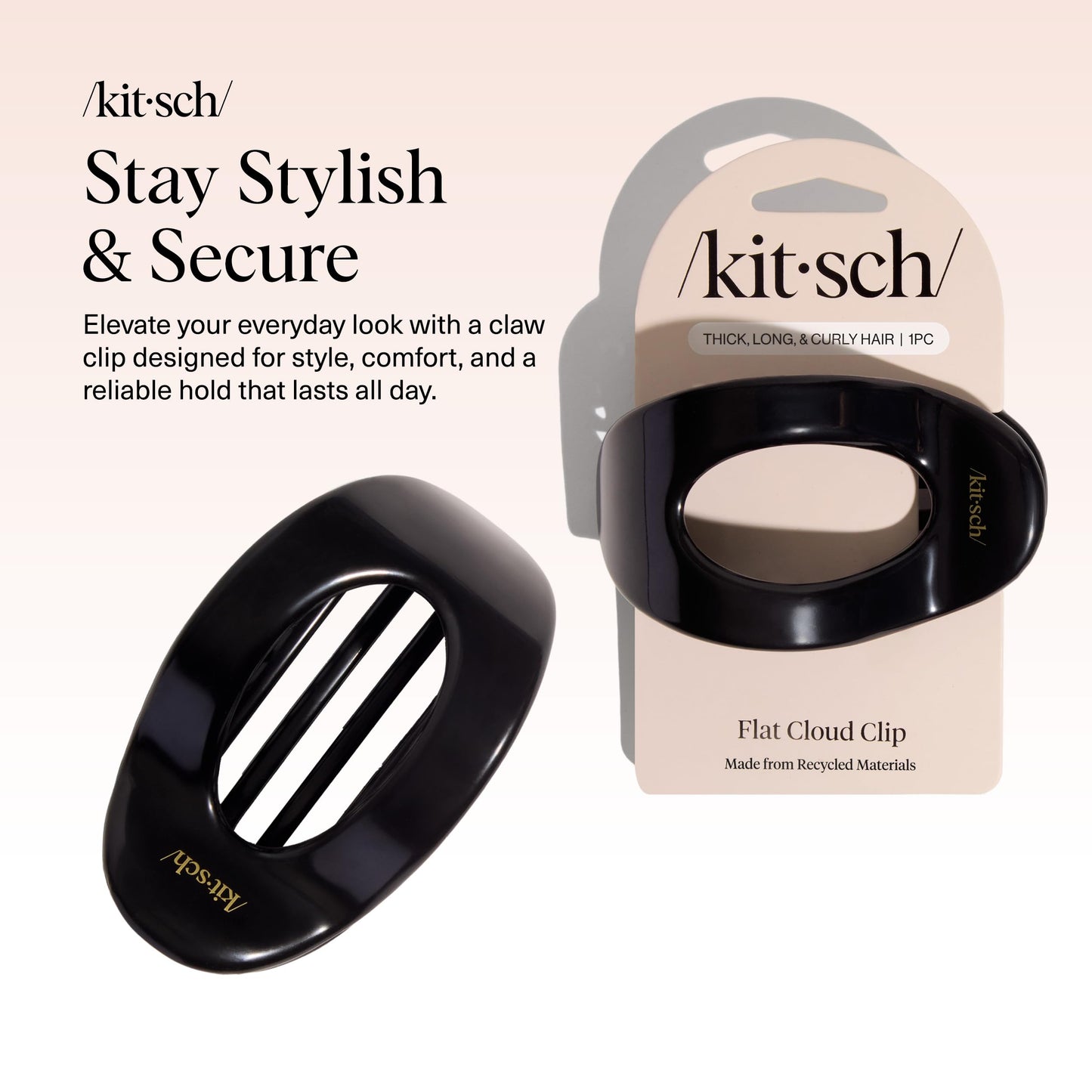Kitsch Medium Flat Claw Clips for Women - Stylish Flat Hair Clips, Strong Hold for Thick & Fine Hair | Non-Slip for Secure, Comfortable All-Day Wear | Ideal Gifts for Women - Tortoise Design