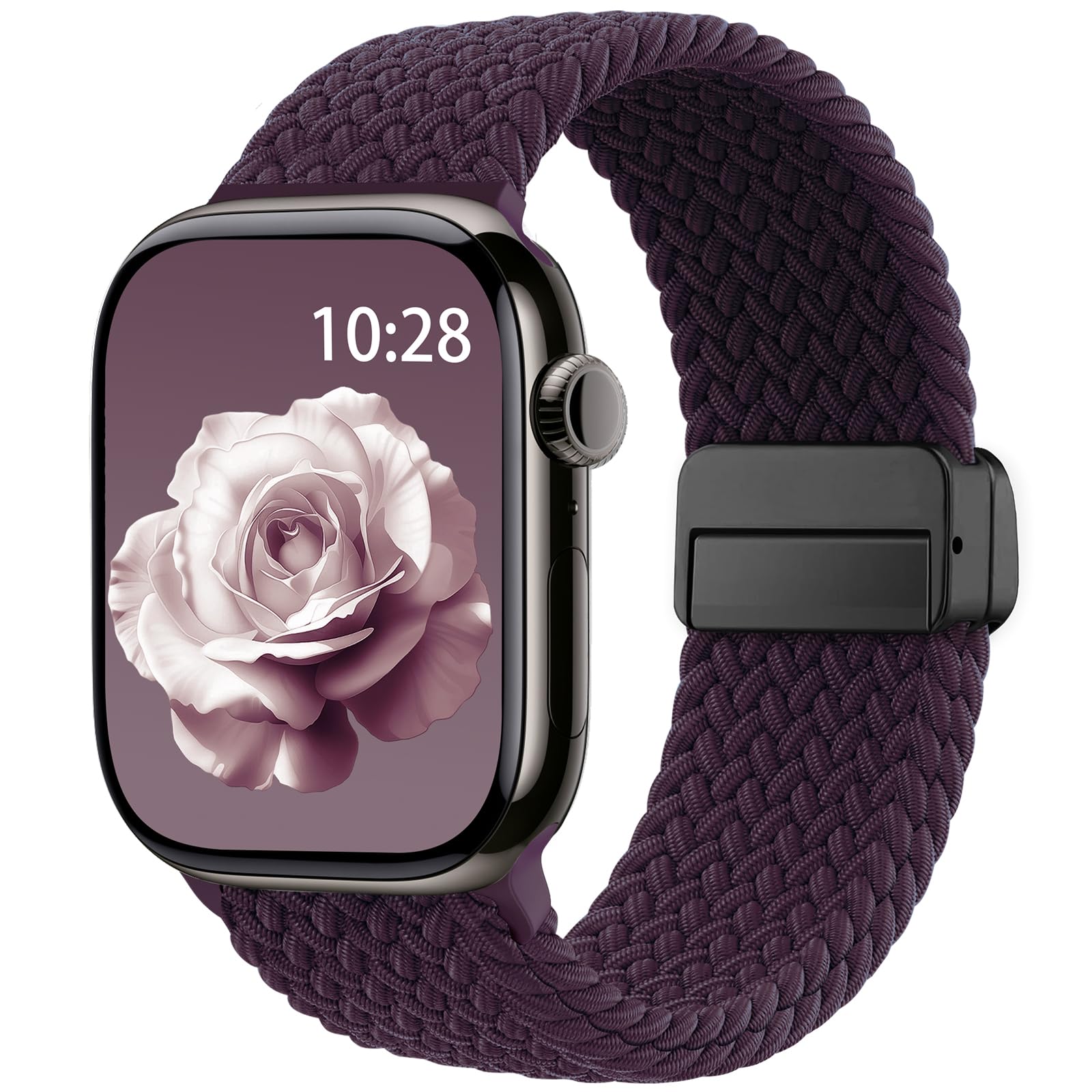 Braided Stretchy Band Compatible with Apple Watch Bands 38mm 40mm 41mm 42mm 44mm 45mm 46mm 49mm Women Men, Soft Nylon Solo Loop Magnetic Sport Strap for iWatch Series 10 9 8 7 6 5 4 3 2 1 SE Ultra