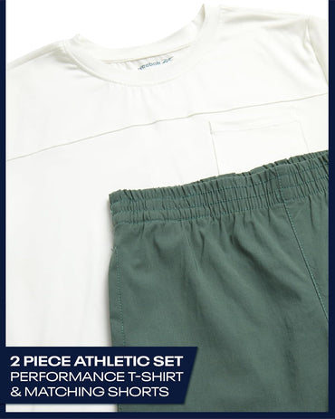 Reebok Boys Athletic Shorts Set - 2 Piece Summer Clothes Outfit with Pocket Tee and Boys Running Shorts for Active Kids