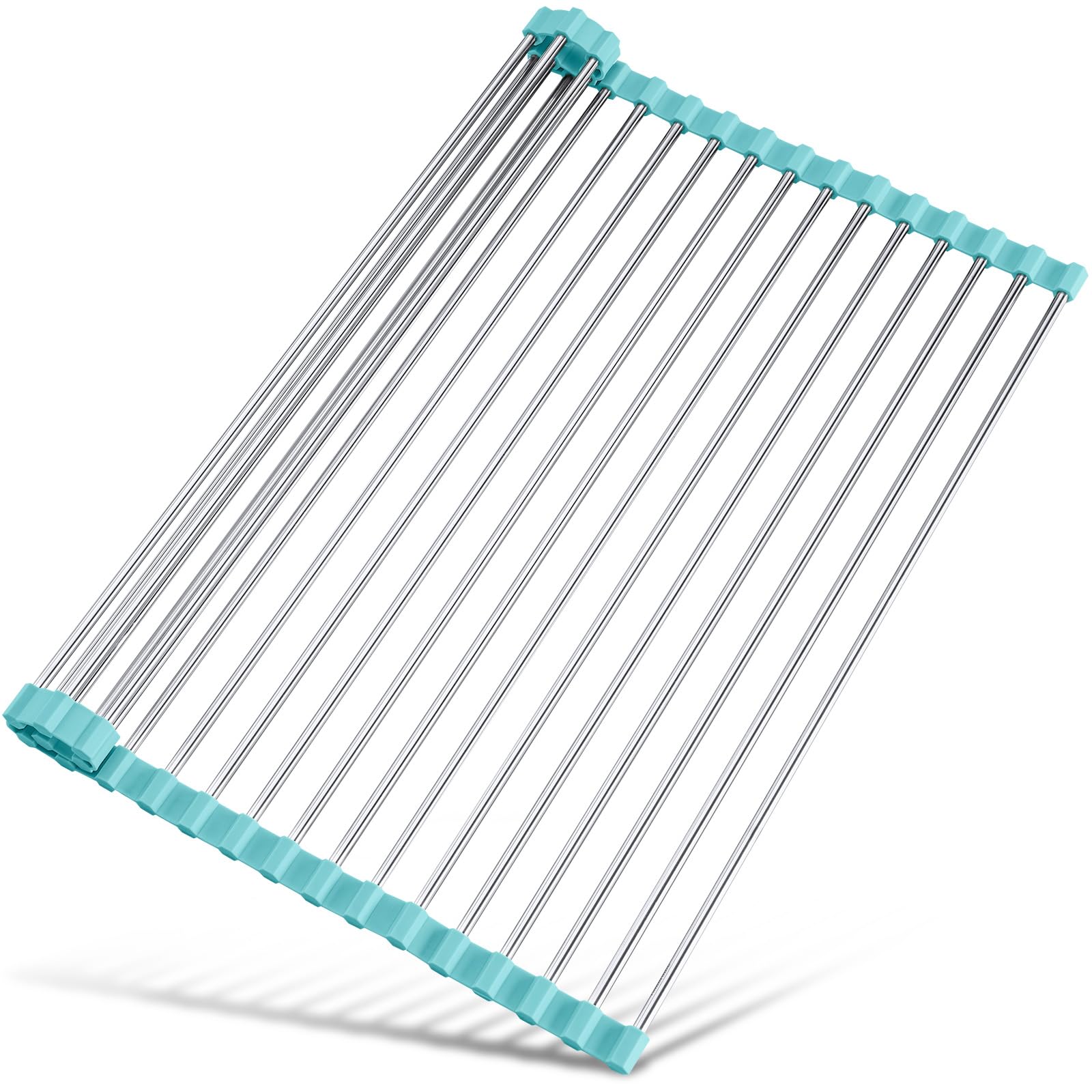 Tomorotec 17.7" x 15.5" Roll Up Dish Drying Rack Over Sink Drying Rack Sink Cover Kitchen Sink Accessories Gadget Multipurpose Organizer Foldable Stainless Steel Drainer (Grey)