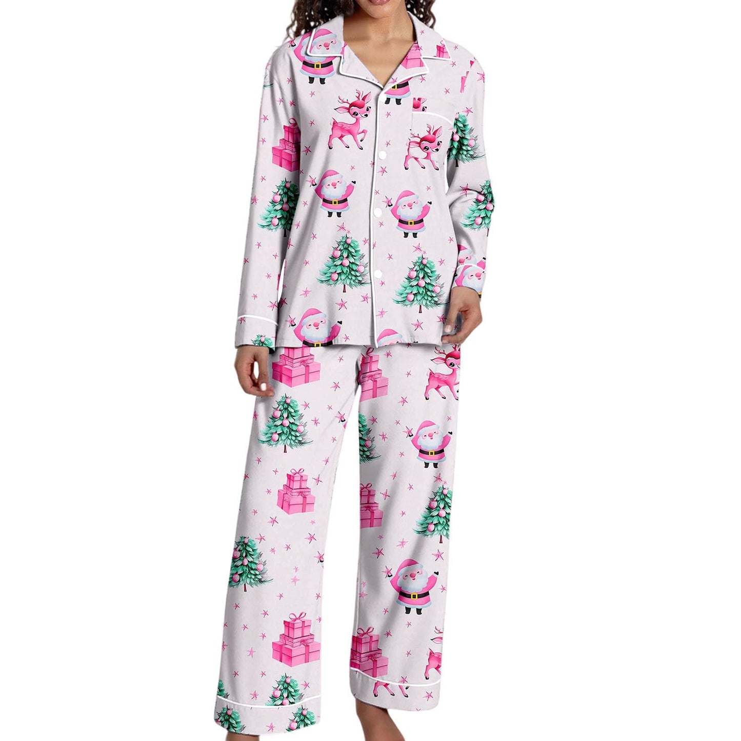 Christmas Pajamas for Women,Button up Long Sleeve Pajama Set Casual Soft Cute Xmas Print Pjs Sleepwear 2025