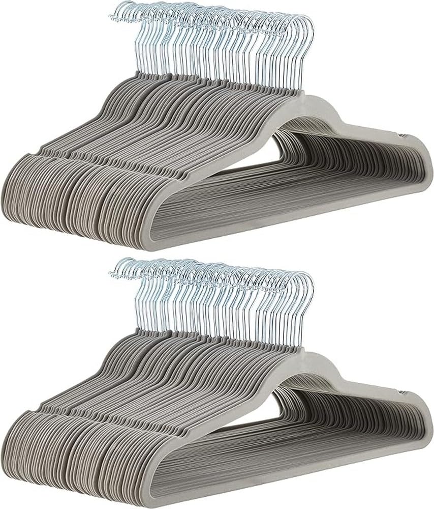 Amazon Basics Slim, Velvet, Non-Slip Suit Clothes Hangers, Pack of 50, Black