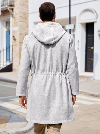 ZIWOCH Mens Trench Coat Wool Blend Hoodie Long Jacket Full Zip Winter Classic Business Overcoat