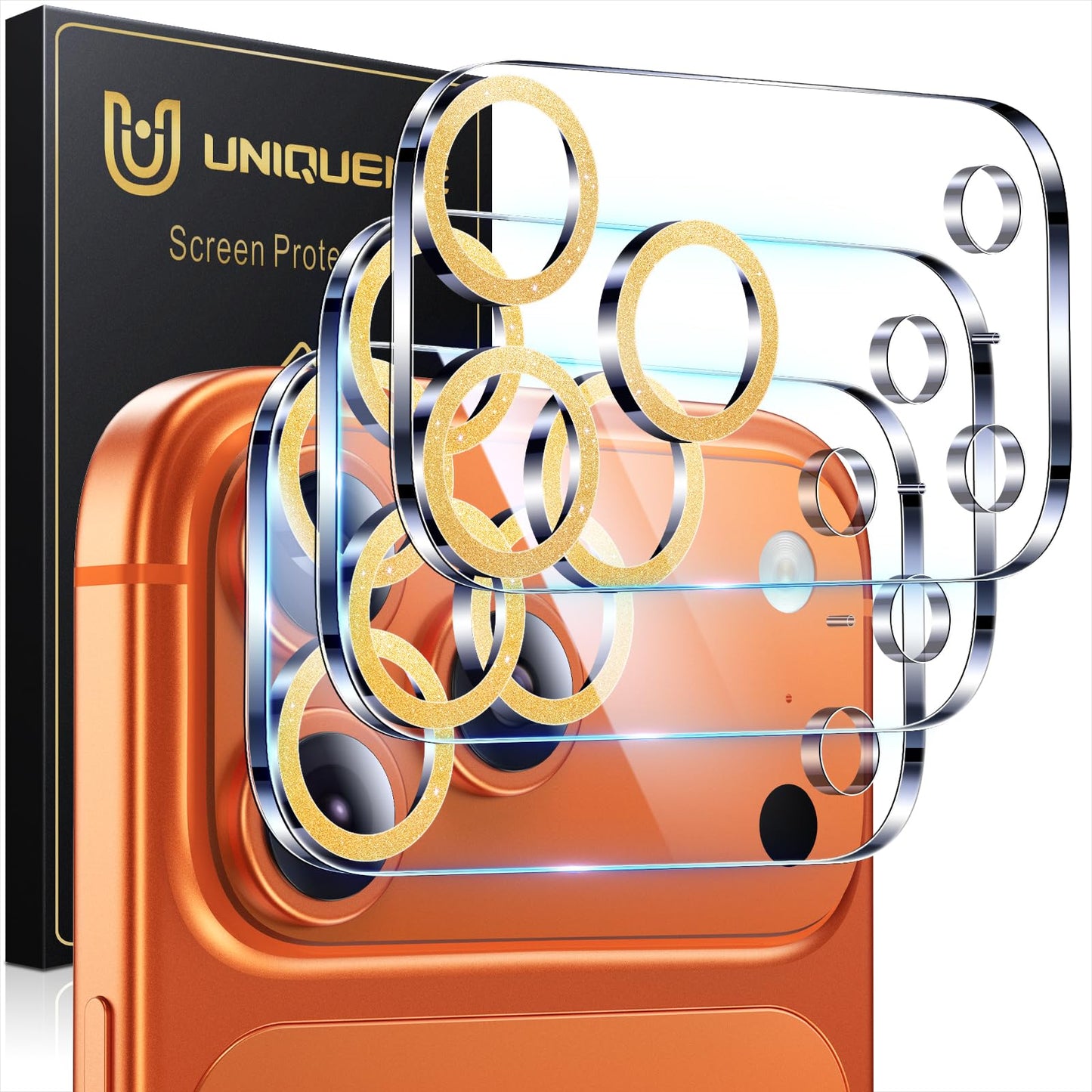 UniqueMe Compatible for 3 Pack iPhone 17 Pro Camera Lens Protector - [Drop Protection] 9H Tempered Glass Camera Cover Screen [Update New Version]【Not for 17 Pro Max】