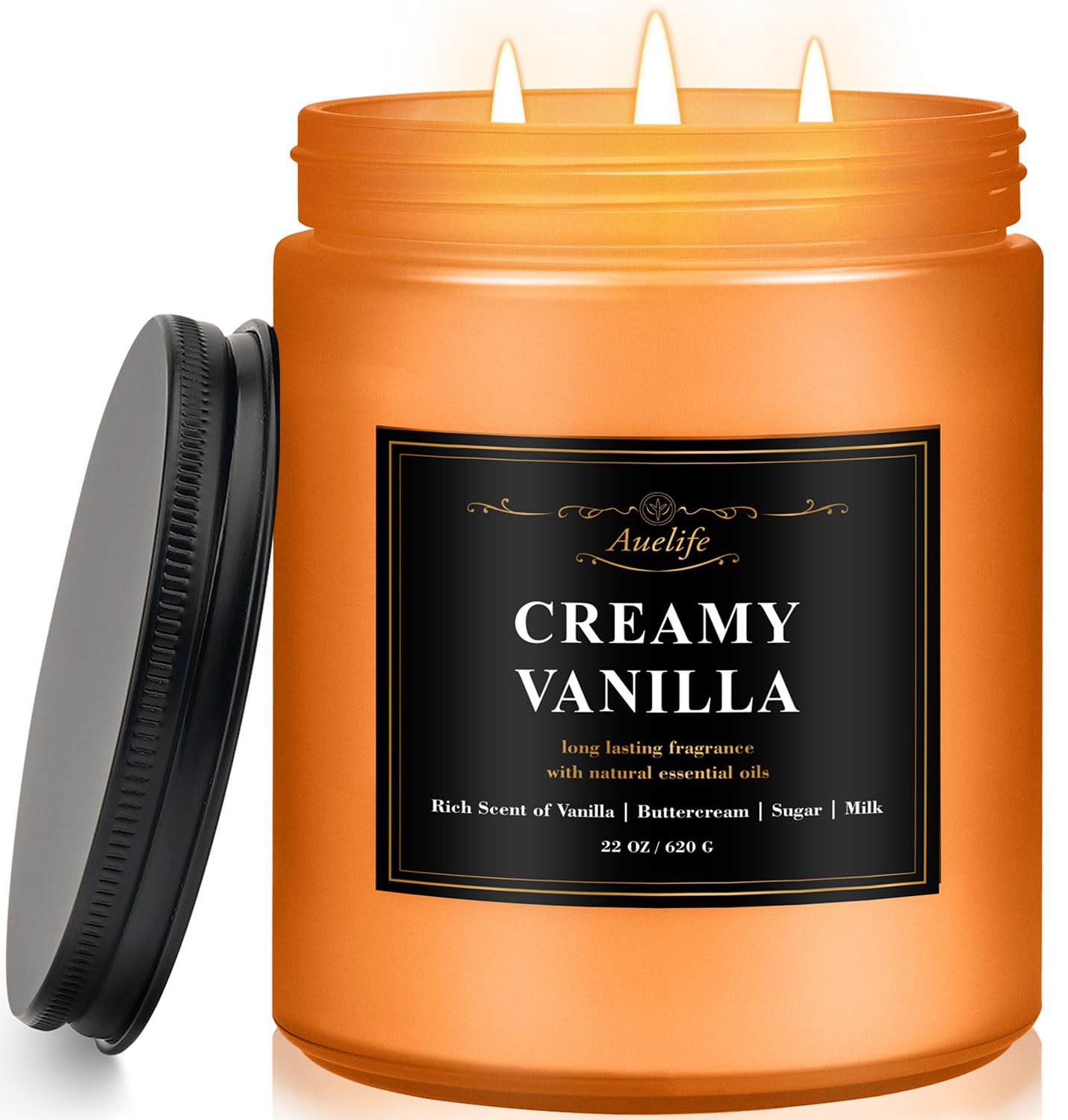 Auelife Spiced Vanilla Apple Scented Candle – 22oz Large 3-Wick Soy Candle, Cozy Fall & Autumn Candles for Home, Holiday Gift for Women & Men