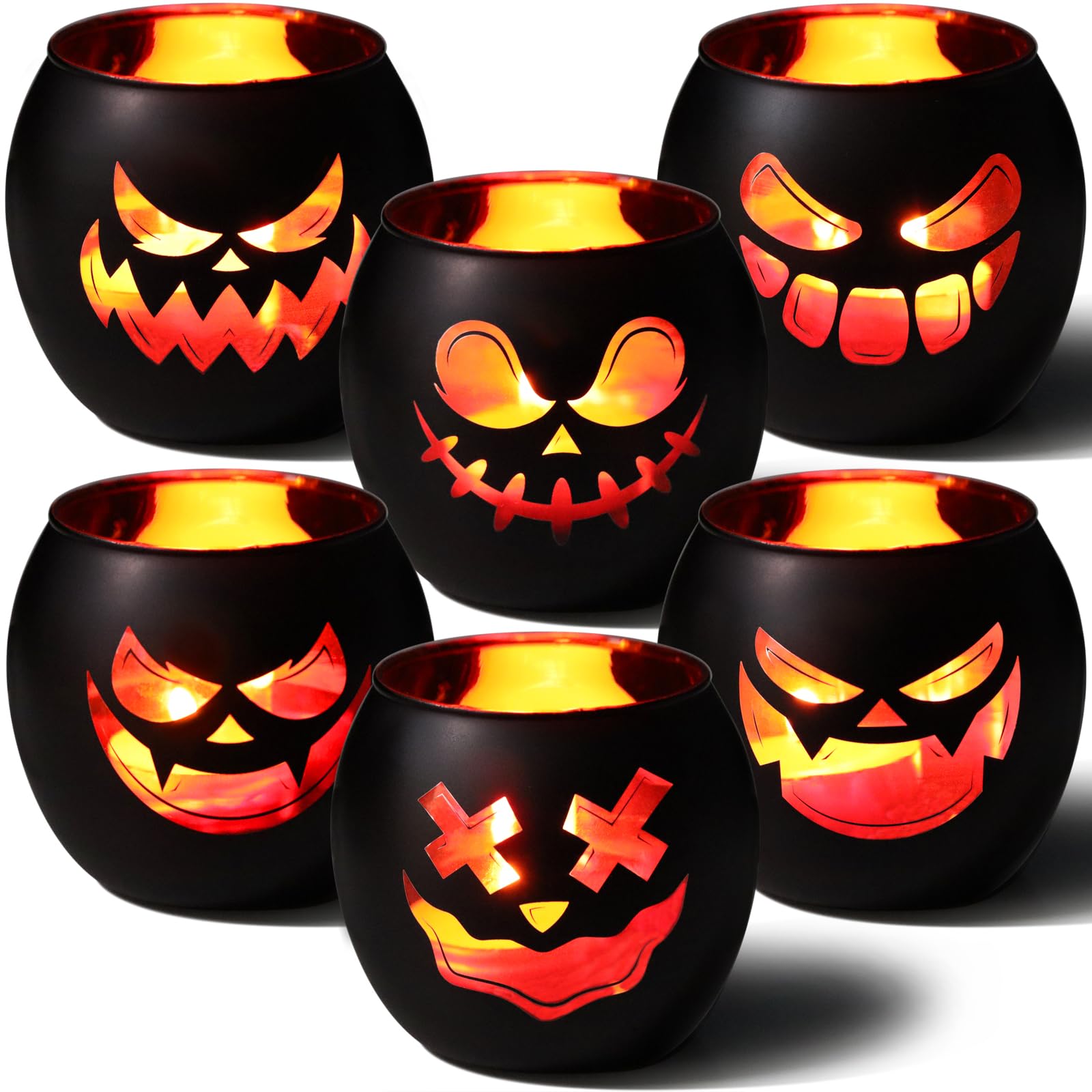 Black Halloween Table Centerpieces Candle Holders 12 PCS, Jack O Lantern Tealight Votive Candle Holders, Indoor Halloween Decorations for Mantel Coffe Table Decor