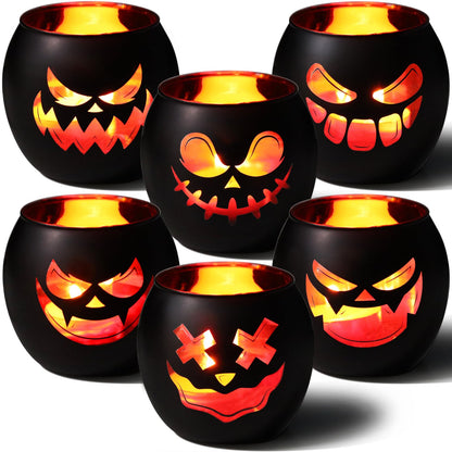 Black Halloween Table Centerpieces Candle Holders 12 PCS, Jack O Lantern Tealight Votive Candle Holders, Indoor Halloween Decorations for Mantel Coffe Table Decor