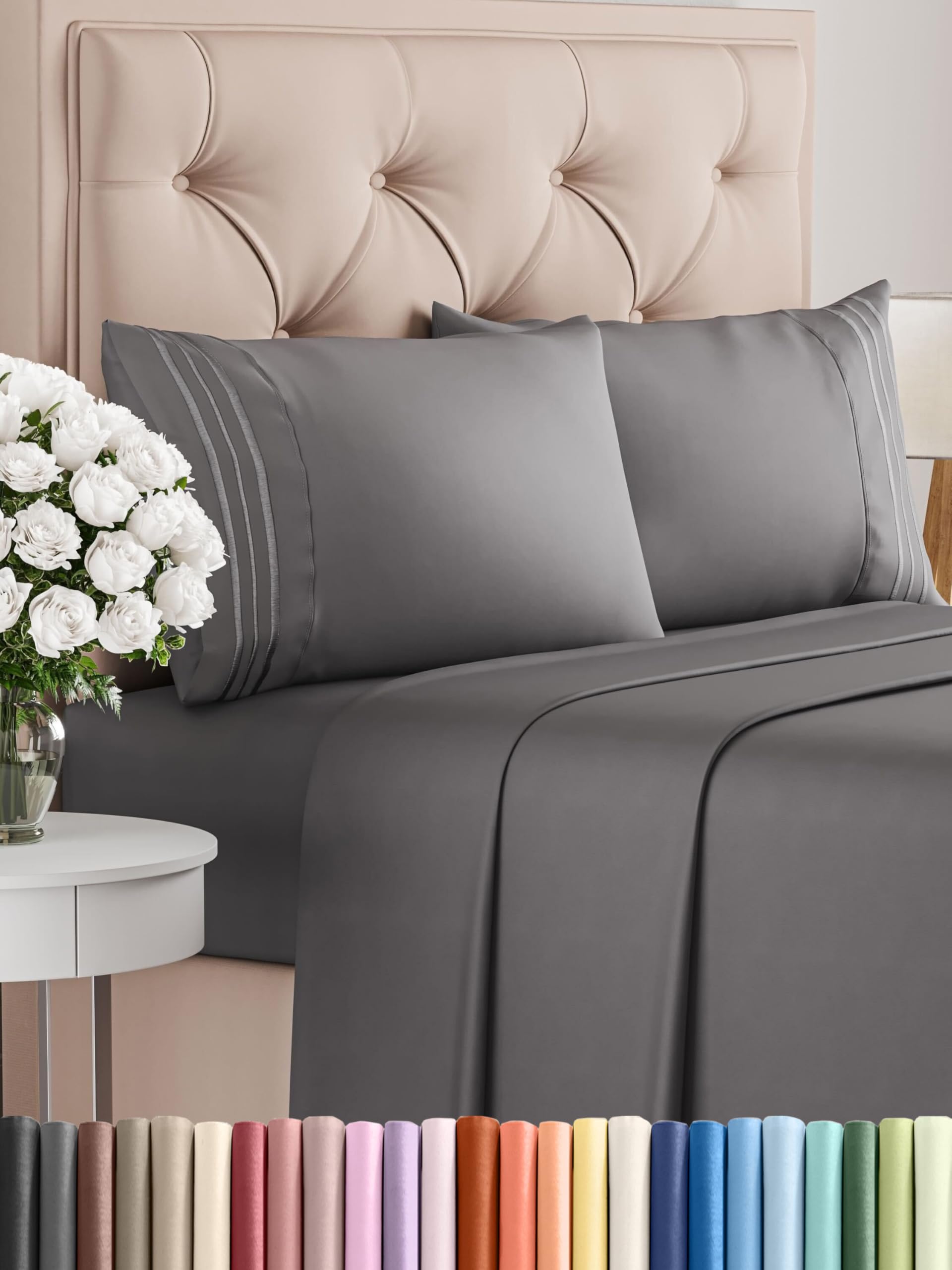 Queen Size 4 Piece Sheet Set - Comfy Breathable & Cooling Bed Sheets Set - Hotel Luxury Bedding for Women, Men, Kids, Teens, Boys & Girls - Deep Pockets, Ultra-Soft, Wrinkle Free - Oeko-Tex - Black