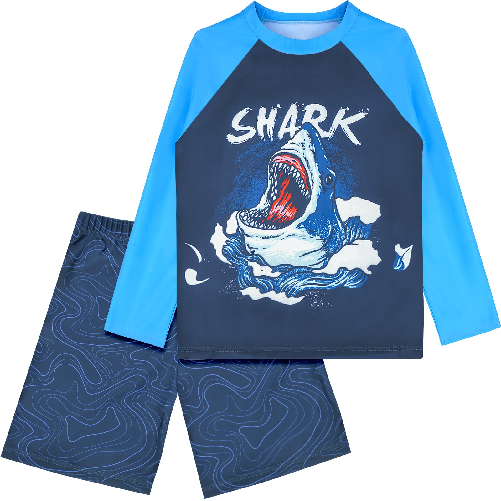 Boys Two Piece Rash Guard Swimsuits Sets Kids Long Sleeve Sunsuit Swimwear Sets