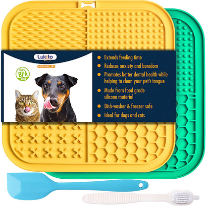LUKITO Lick Mat for Dogs & Cats 2 Pack with Suction Cups, Dog Lick Mat for Anxiety Relief, Dog Toys to Keep Them Busy, Peanut Butter Licking Pad for Boredom Reducer, Perfect for Bathing Grooming