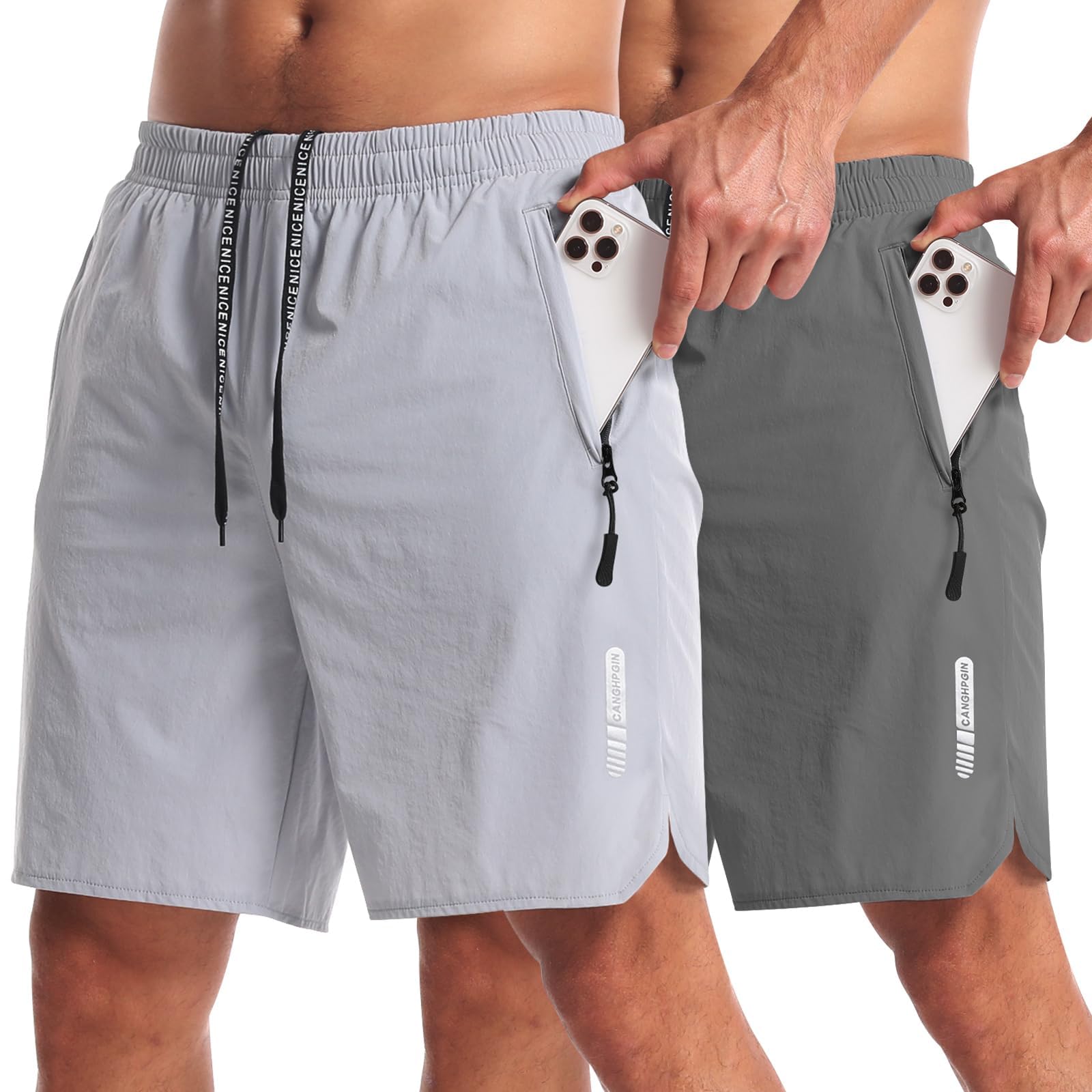 CANGHPGIN 2 Pack Mens Workout Athletic Shorts 7 inch Inseam Quick Dry Hiking Shorts Men Lightweight Sports Gym Shorts Running