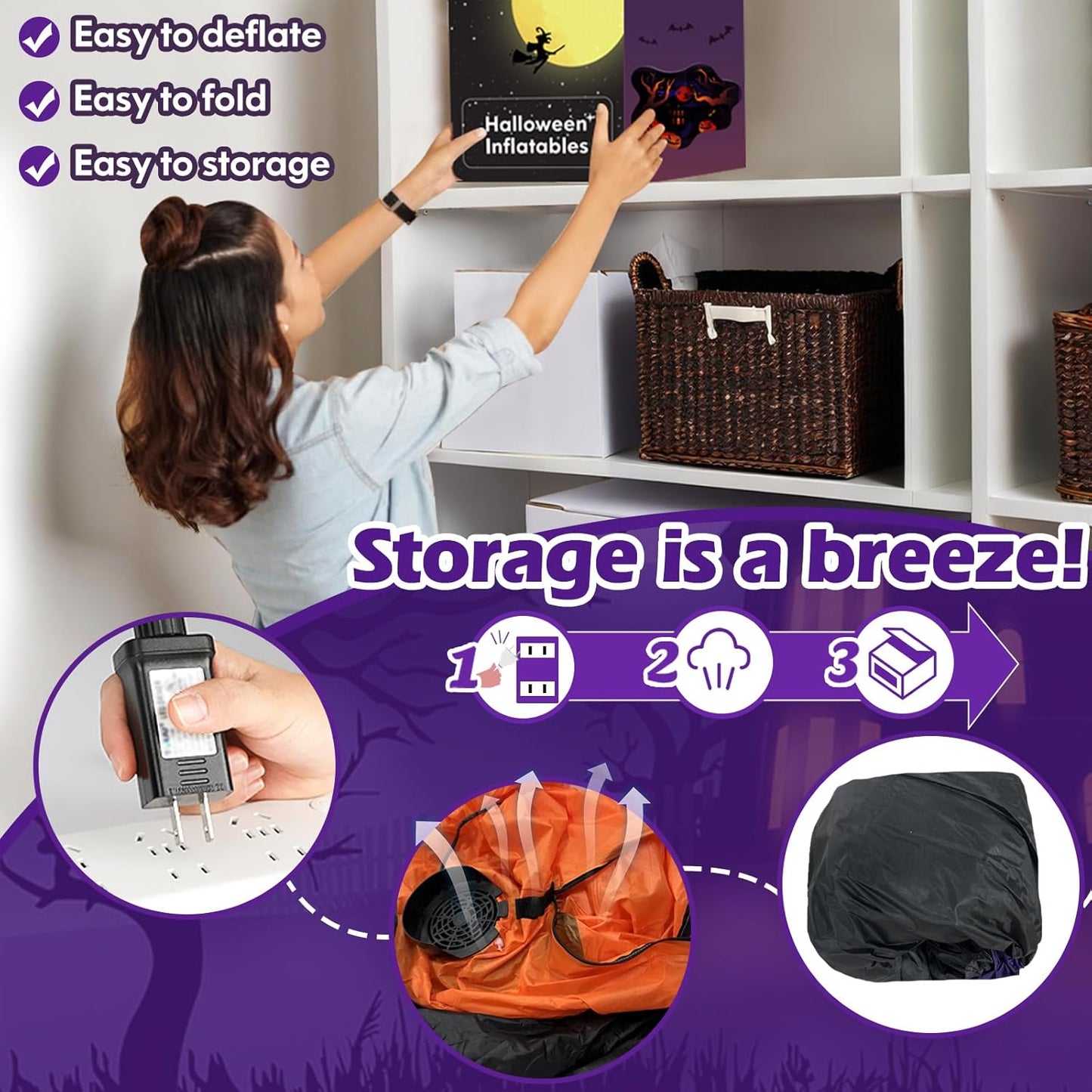 MICOCAH Halloween Inflatables Outdoor Decorations 8 FT Long Funny Pumpkin Black Cat Blow Up Lanterns Built-in LED Lights with Ghost Tombstone Scary Yard Decoration for Holiday Party Outside Lawn