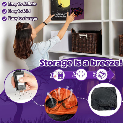 MICOCAH Halloween Inflatables Outdoor Decorations 8 FT Long Funny Pumpkin Black Cat Blow Up Lanterns Built-in LED Lights with Ghost Tombstone Scary Yard Decoration for Holiday Party Outside Lawn