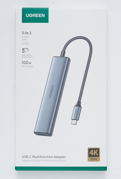 UGREEN Revodok 105 USB C Hub 5 in 1 Multiport Adapter 4K HDMI, 100W Power Delivery, 3 USB-A Data Ports, USB C Dongle for MacBook Pro/Air, iPad Pro, iMac, iPhone 15 Pro/Pro Max, XPS, Thinkpad