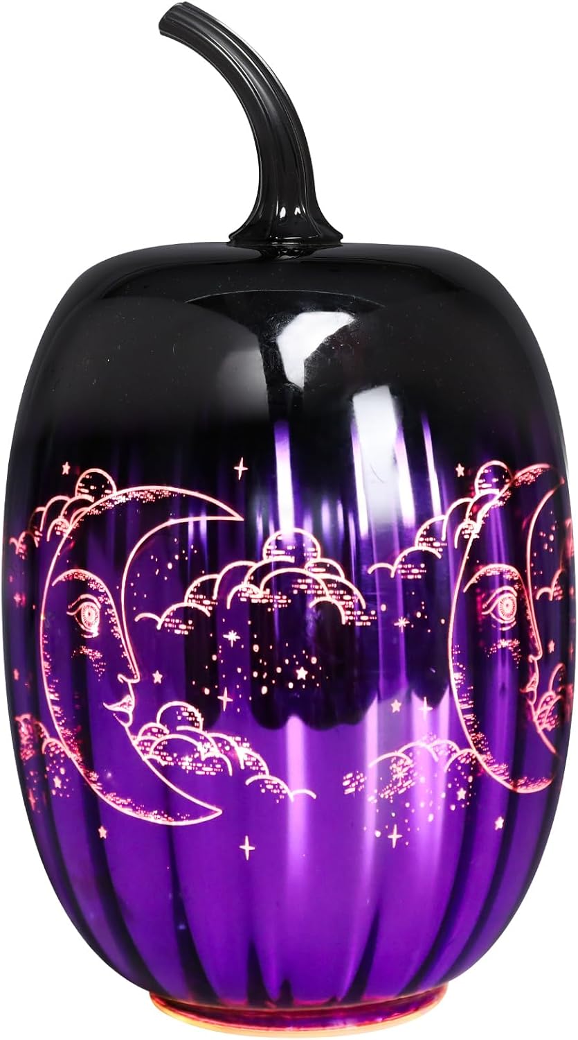 VCUTEKA Glass Pumpkin Lights, Lighted Pumpkins Halloween Decorations for Home, Pumpkin for Indoor Decor and Thanksgiving Centerpieces Tables Decor, Purple