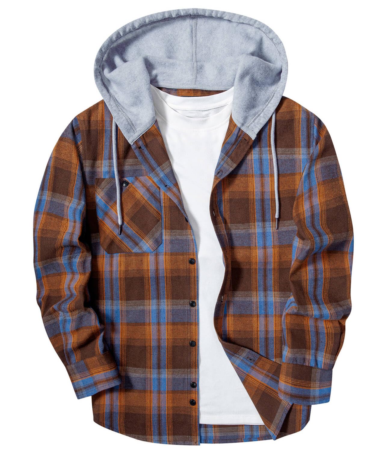 ZITY Men's Flannel Hoodie Shirts Casual Button Down Plaid Shirt Jackets for Men Long Sleeve Stylish Hooded with Pocket