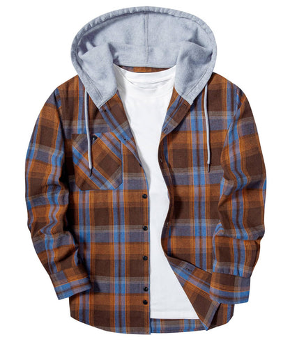 ZITY Men's Flannel Hoodie Shirts Casual Button Down Plaid Shirt Jackets for Men Long Sleeve Stylish Hooded with Pocket