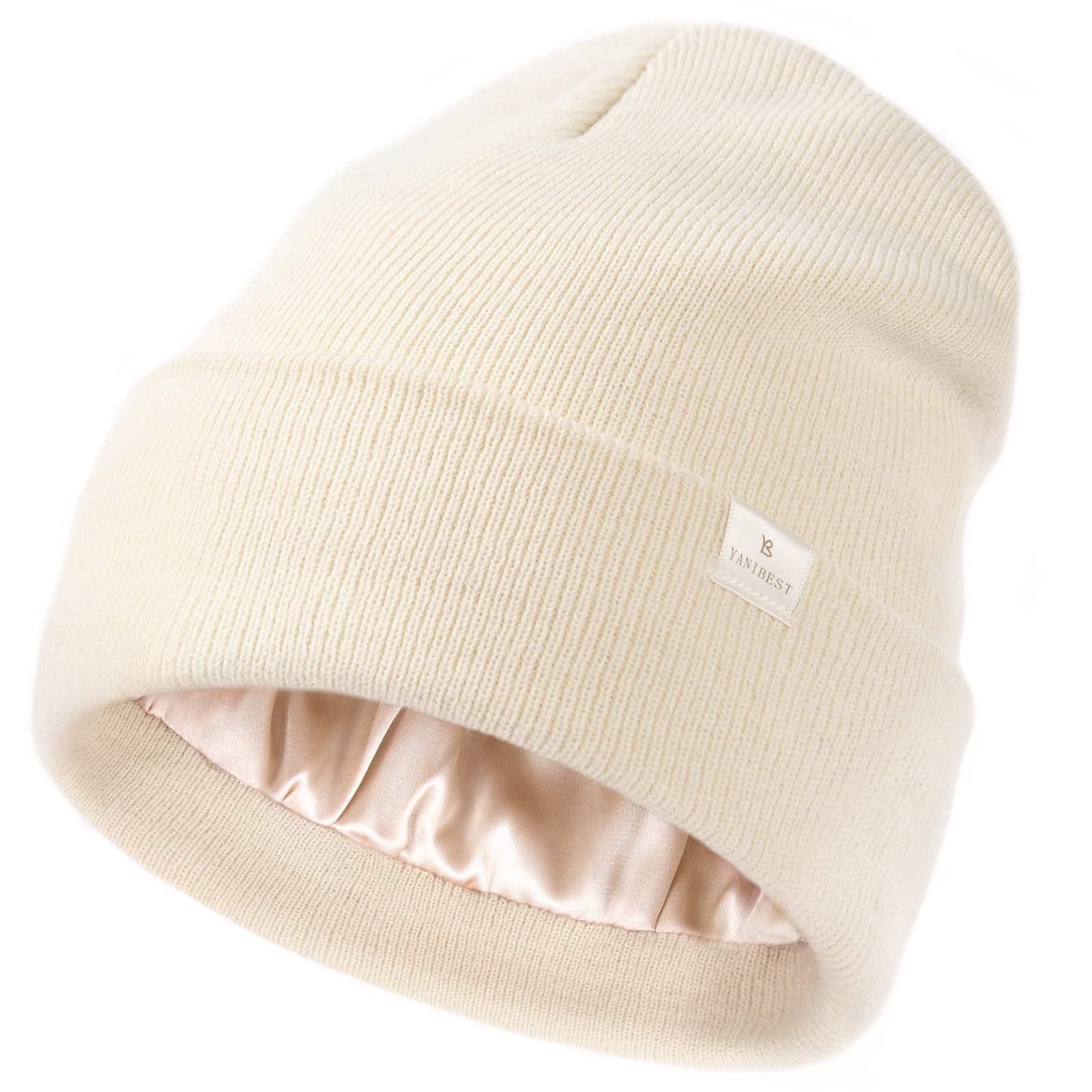 YANIBEST Womens Satin Lined Knit Beanie Hat Acrylic Winter Hats for Women Men Silk Lining Soft Slouchy Warm Cuffed Beanie Hat