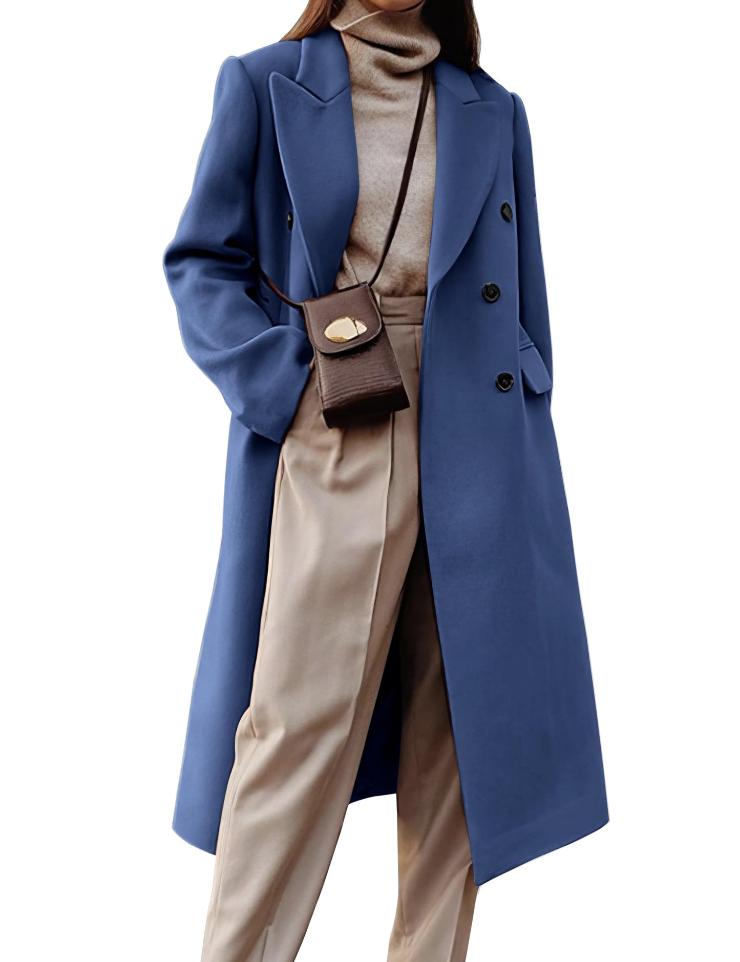 IDEALSANXUN Womens Long Wool Coats Fall Winter Double Breasted Trench Coat Peacoat