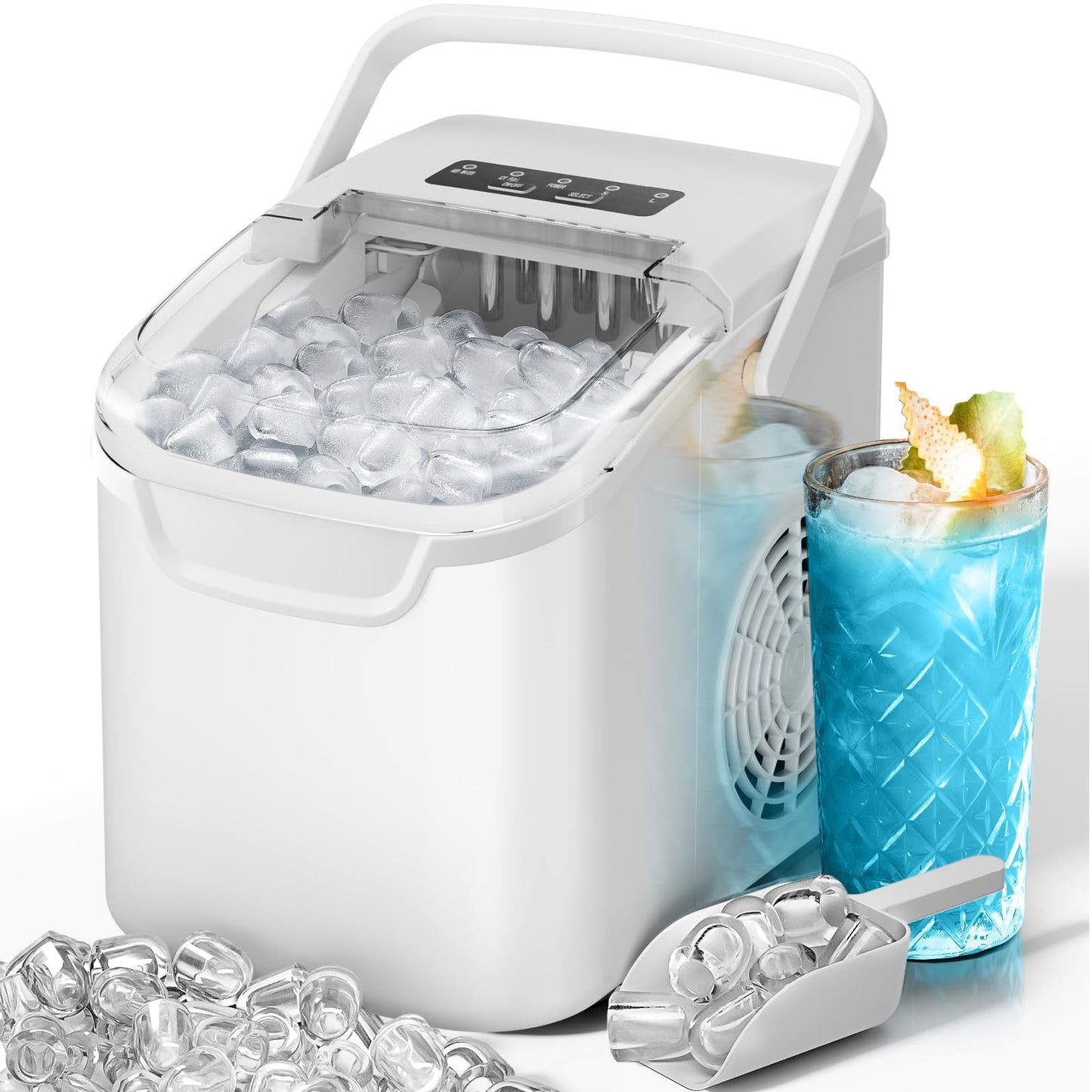 Kismile Ice Makers Countertop with Carry Handle,8 Cubes in 6 Mins,26Lbs/Day,2 Size of Bullet Ice,Portable Ice Maker Machine with Self-Cleaning for Home/Office(Black)