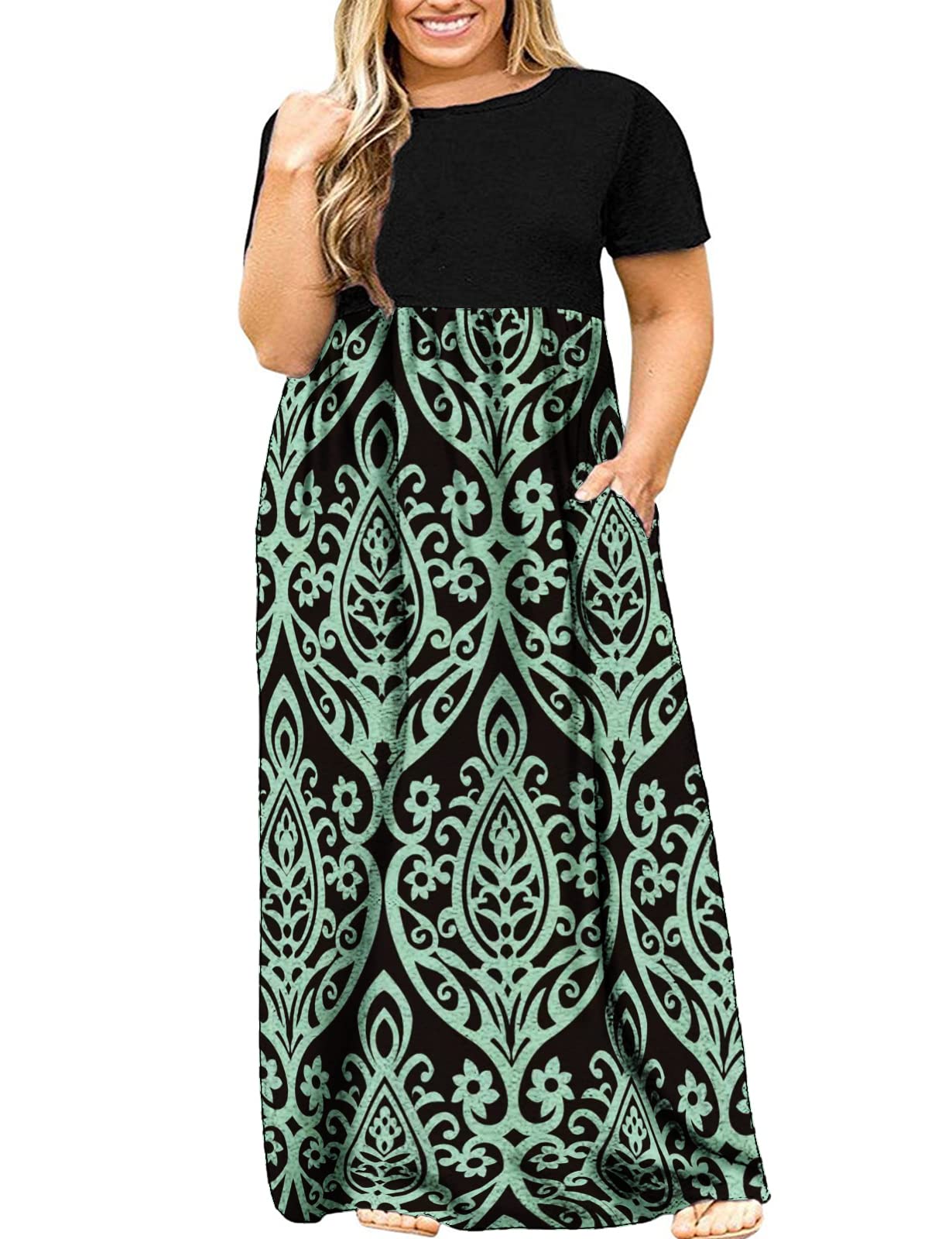 Halife Plus Size Dresses for Curvy Women Summer Casual Beach Long Maxi Dress with Pockets