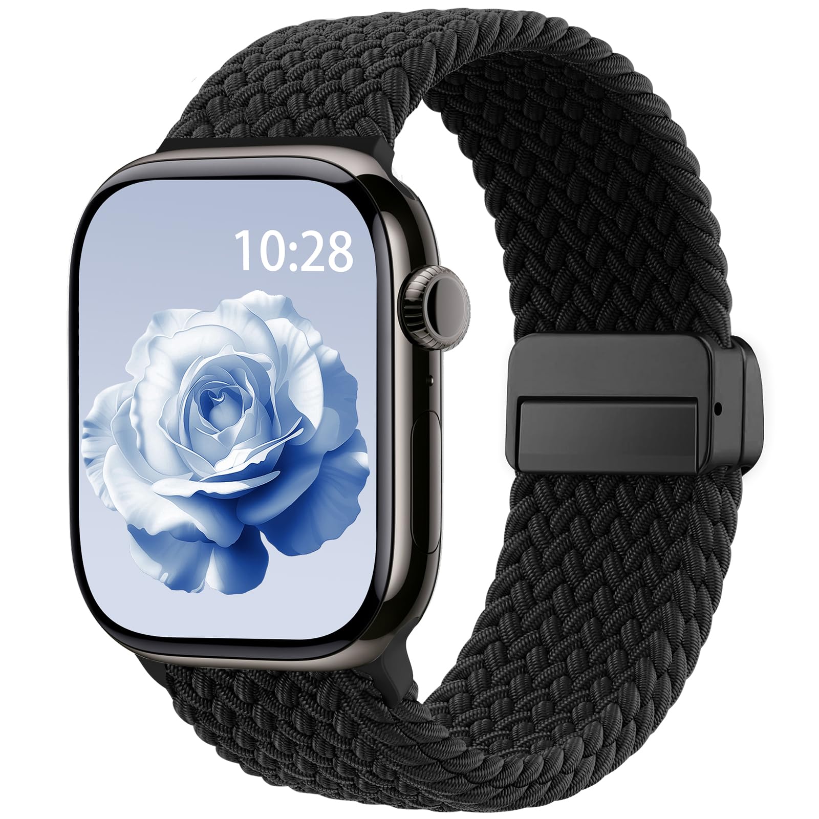 Braided Stretchy Band Compatible with Apple Watch Bands 38mm 40mm 41mm 42mm 44mm 45mm 46mm 49mm Women Men, Soft Nylon Solo Loop Magnetic Sport Strap for iWatch Series 10 9 8 7 6 5 4 3 2 1 SE Ultra