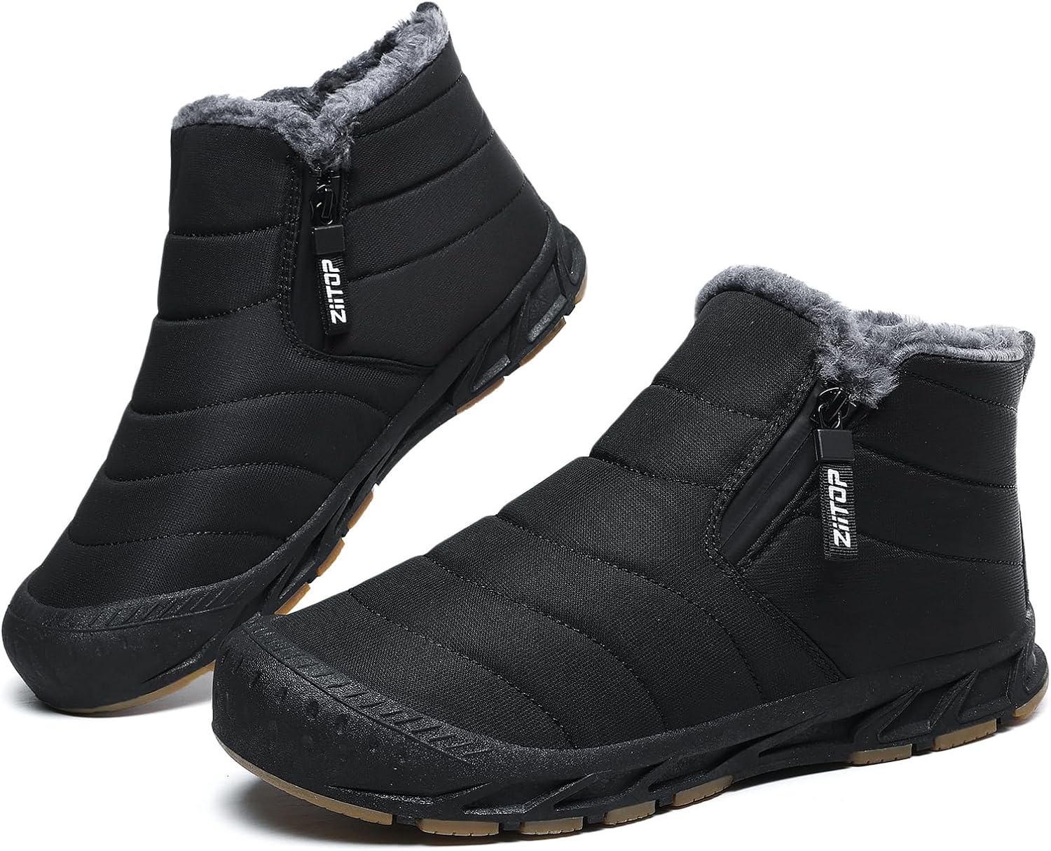 Snow Boots Mens Waterproof Winter Boots Fur Lined Warm Ankle Boots Zipper Closure Slip on Outdoor Boot Comfortable Walking Shoes