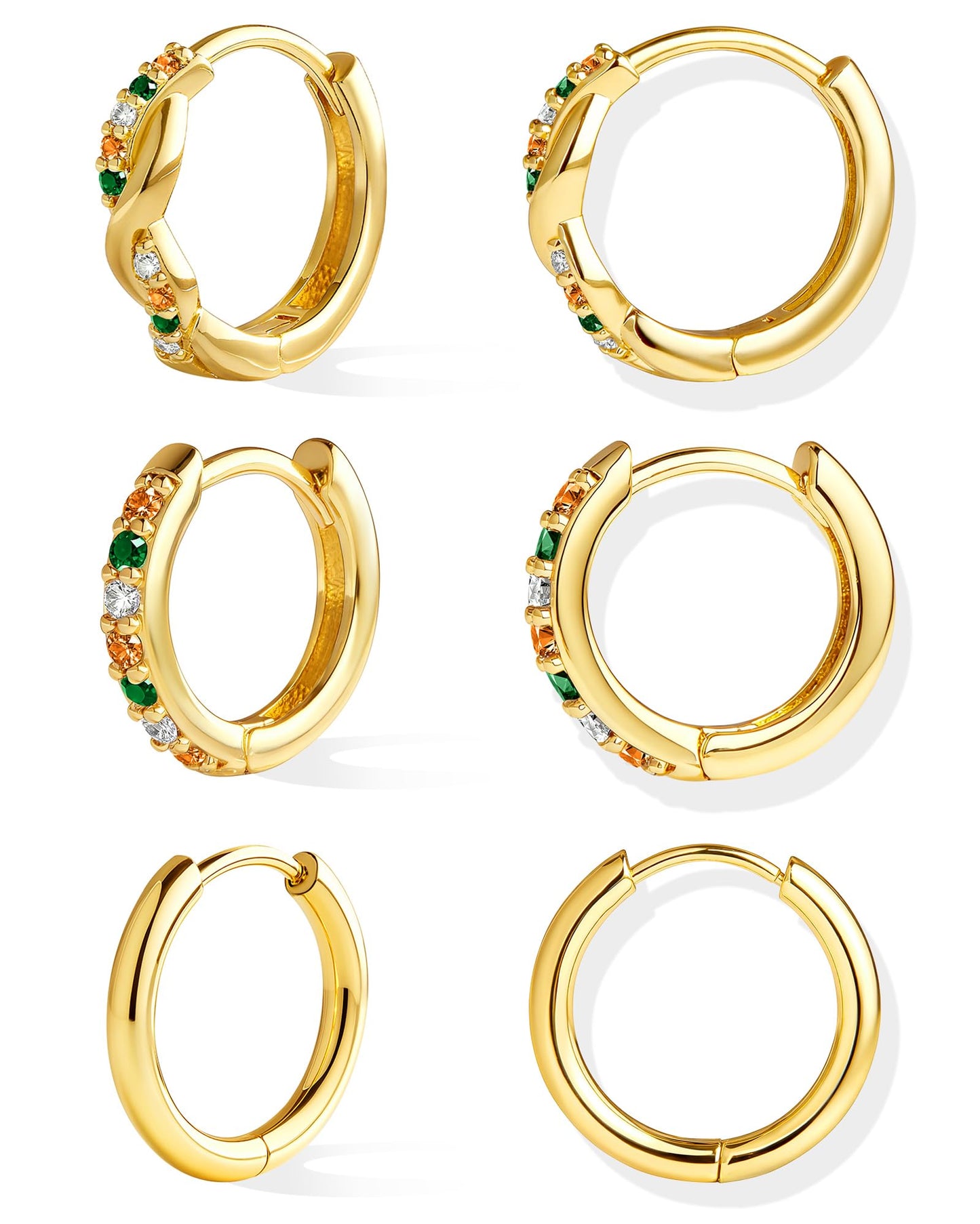 Inerney Gold Huggie Hoop Earrings Set for Women, Dainty Small Sterling Silver Earring Stacks Hypoallergenic Jewelry for Multiple Piercings, Trendy Twisted Cute Cartilage Hoops Birthstone Gift 3 Pairs