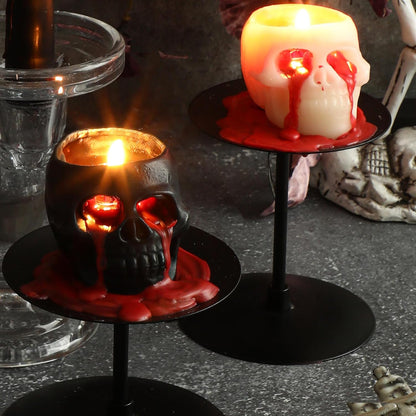 Halloween Candles, Bleeding Skull Candles 2.5 inch (Black & White) Skeleton Decorations Candle, Dripping Blood Gothic Halloween Decor for Spooky Party Table
